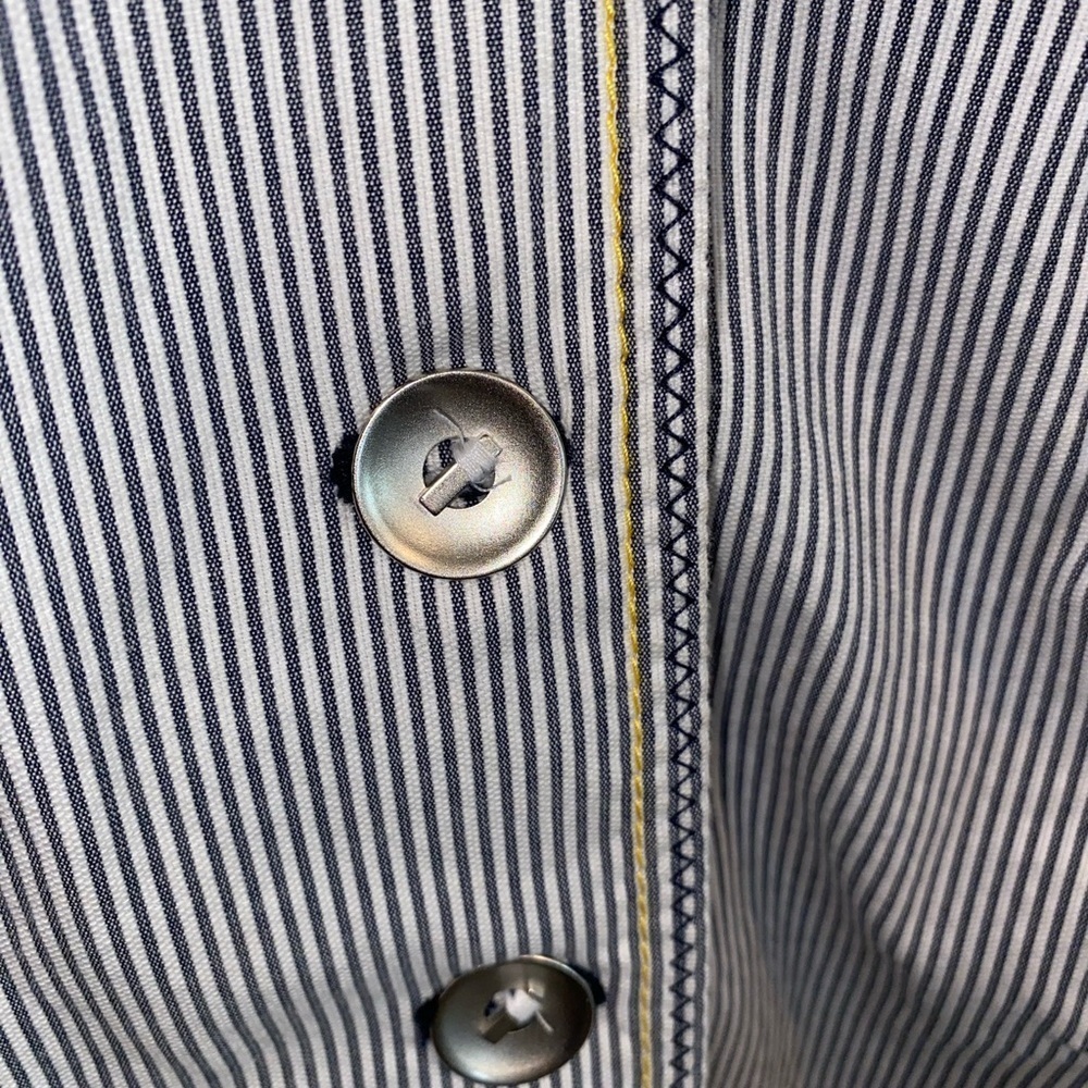Chico's Seersucker Striped gray white yellow Yachtie Blazer coastal classic - Picture 12 of 16